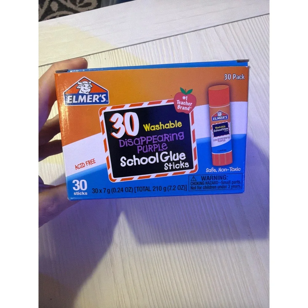 Elmer's School Glue Sticks Kids 30 Pack Purple NEW Washable Disappearing